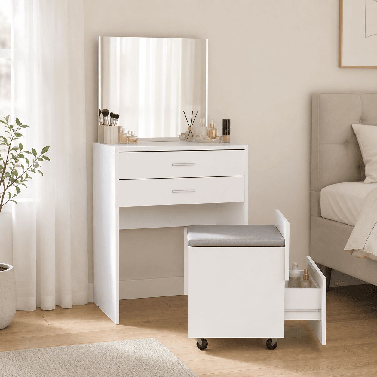 Ensemble Coiffeuse+Tabouret Multifonction